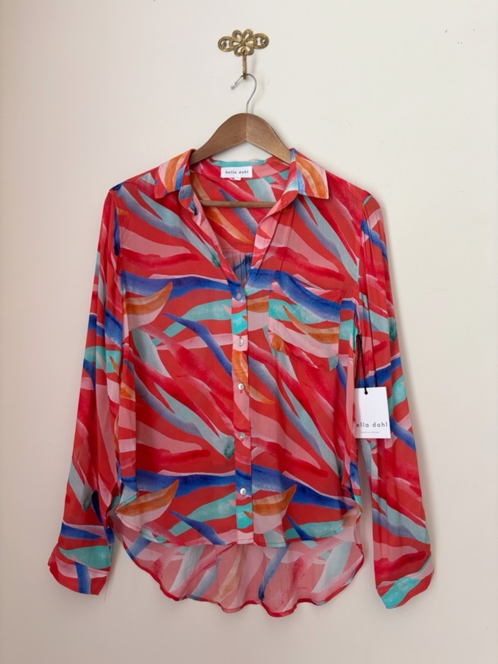 Bella Dahl Paradiso Print Button Down Shirt Small Summer Coastal NEW NWT